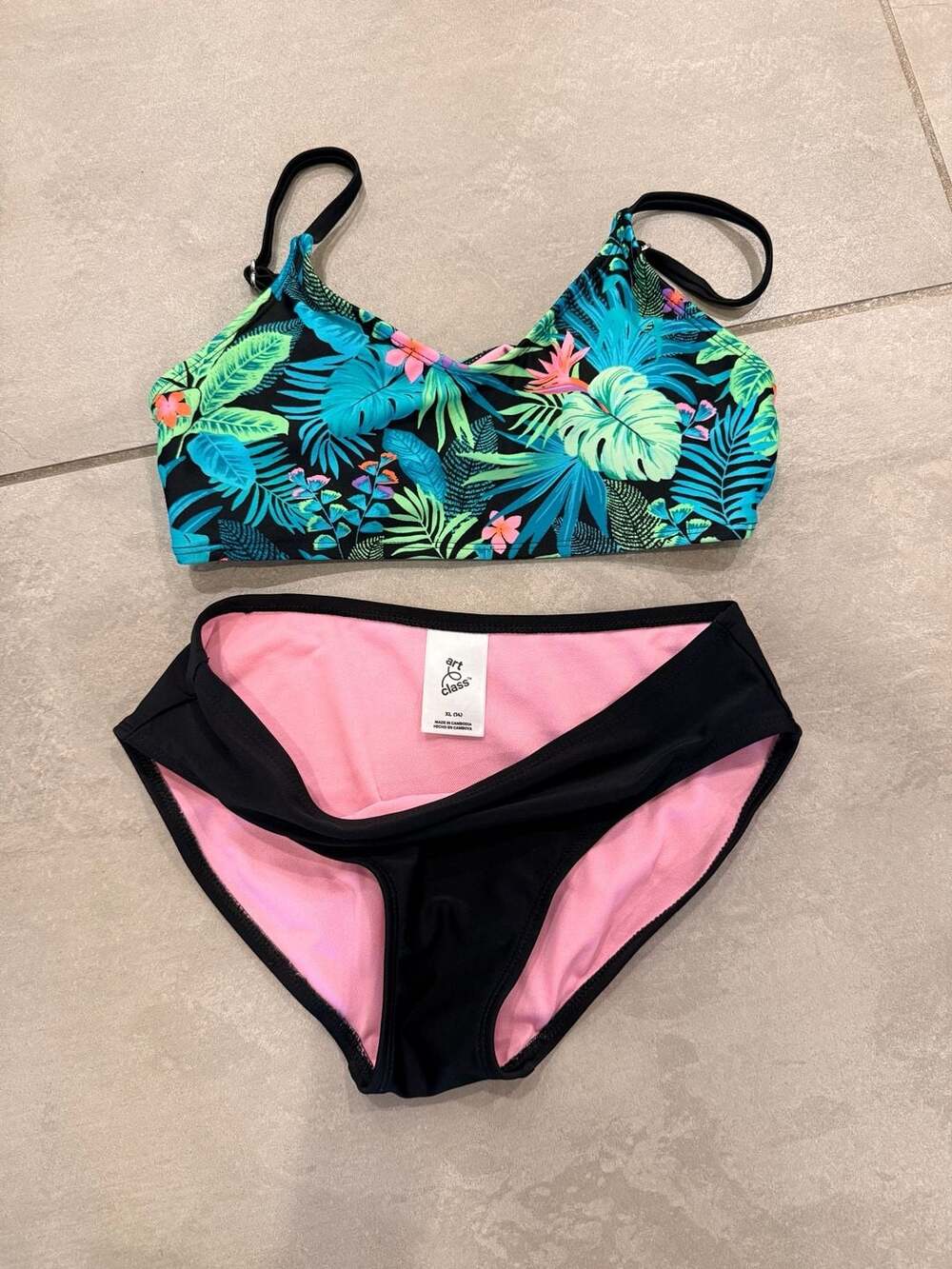 art class Girls Tropical Print Two-Piece Bikini Swimsuit Set Size XL (14)